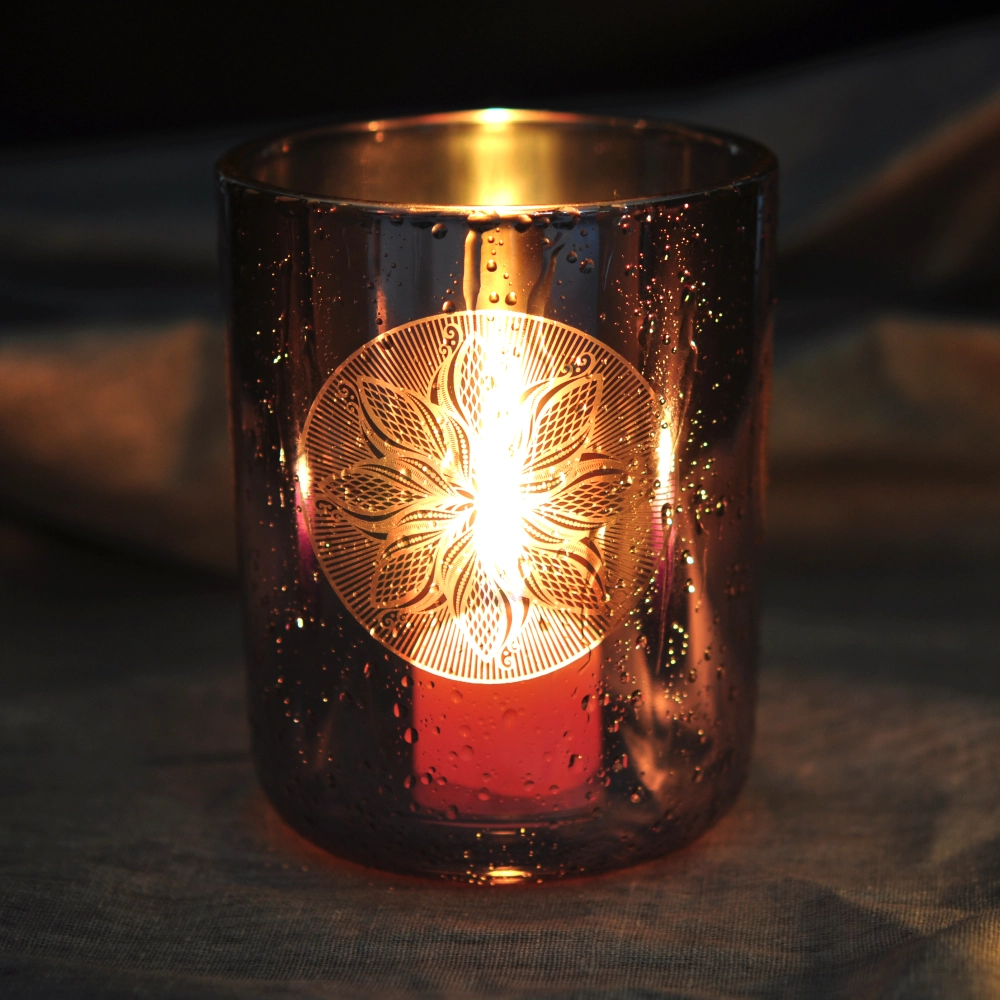 Raindrop Laser Pattern Glass Candle Jar With Round Bottom
