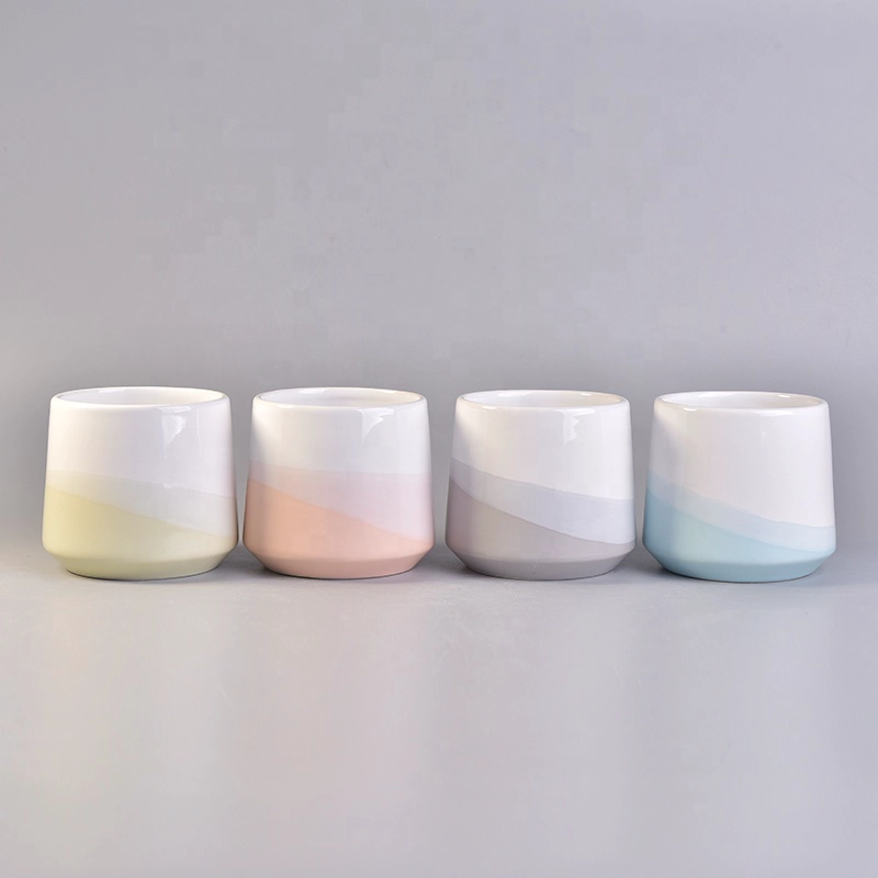 custom luxury empty ceramic candle holder jar container with wood lid