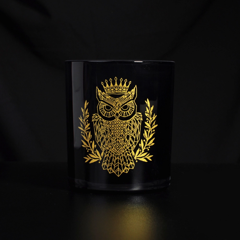 10oz Black Candle Glass Jar With Gold Decal Decoration