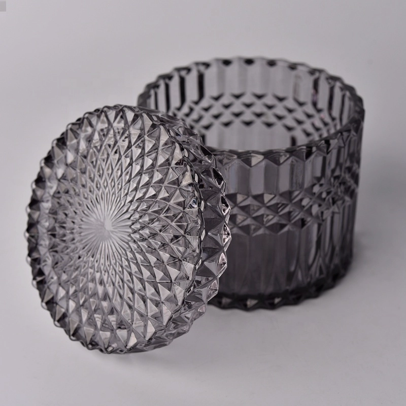 Popular 12oz GEO Cut black glass candle jar with lids