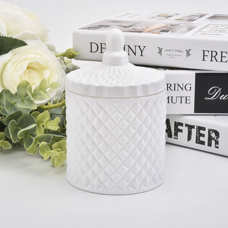Best Selling White Glass Candle Jar With Glass Lids