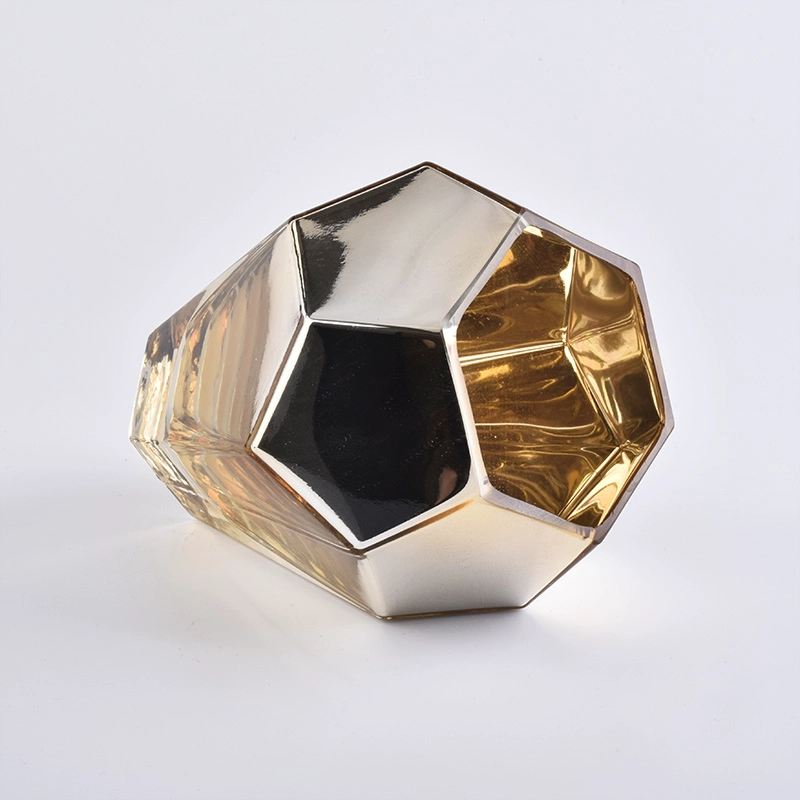 Wholesale Gold Polyhedral Glass Candle Jars