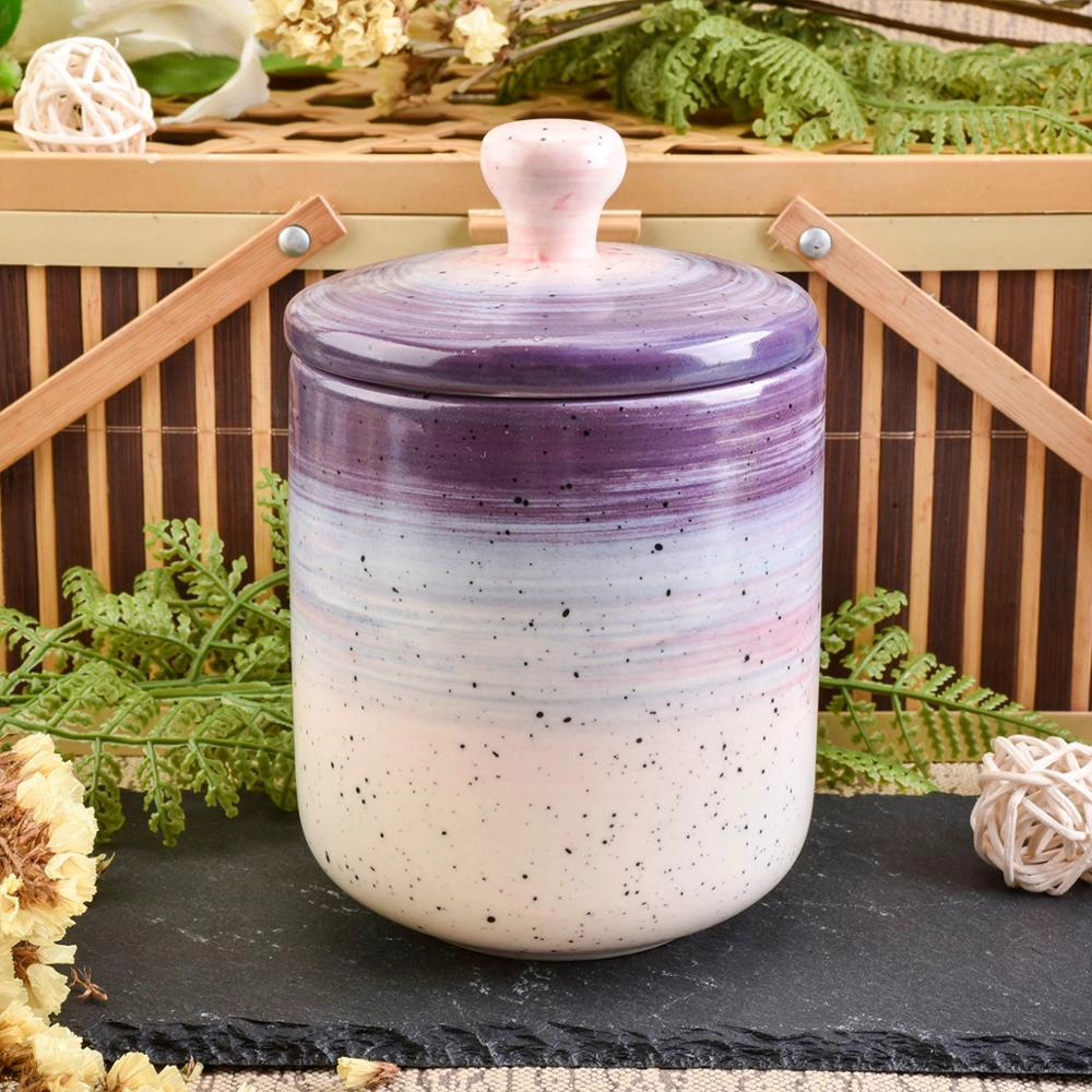 White purple enamel ceramic tealight candle holder jar with lid for home decor