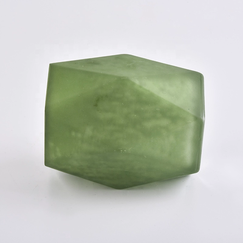Green geometric mercury Glass Candle holder