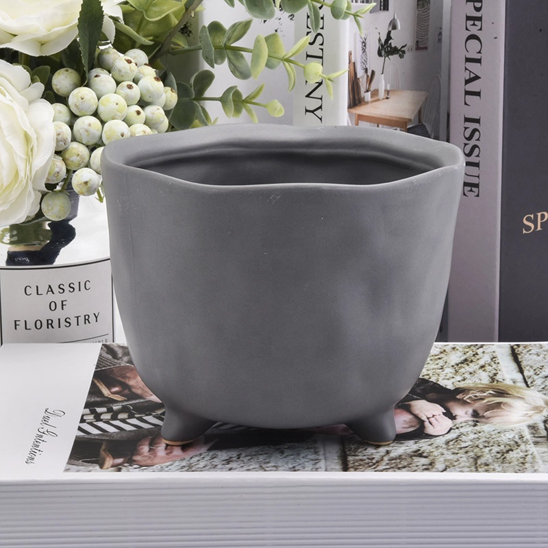 Decorative Round grey Ceramic Candle Jars With Foot