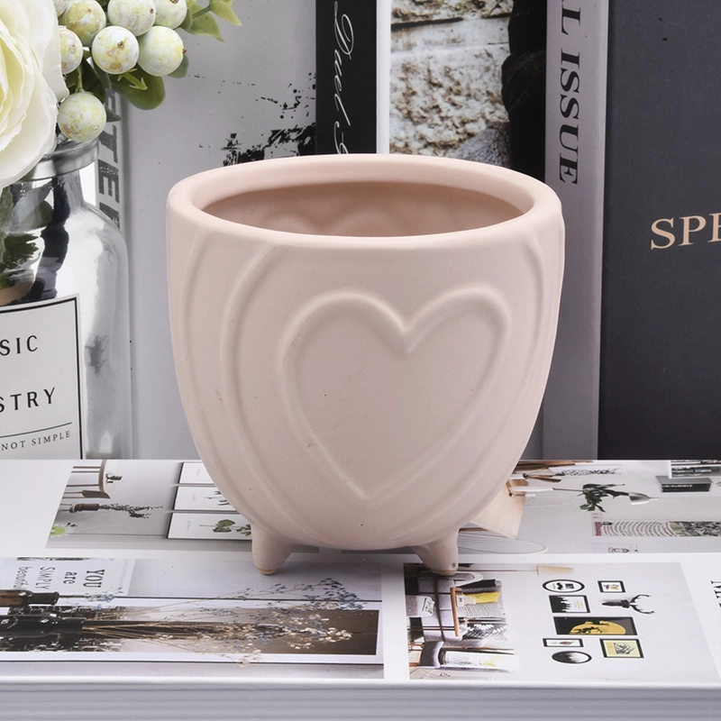 Pink Heart Pattern Embossed Votive Candle Jars Ceramic