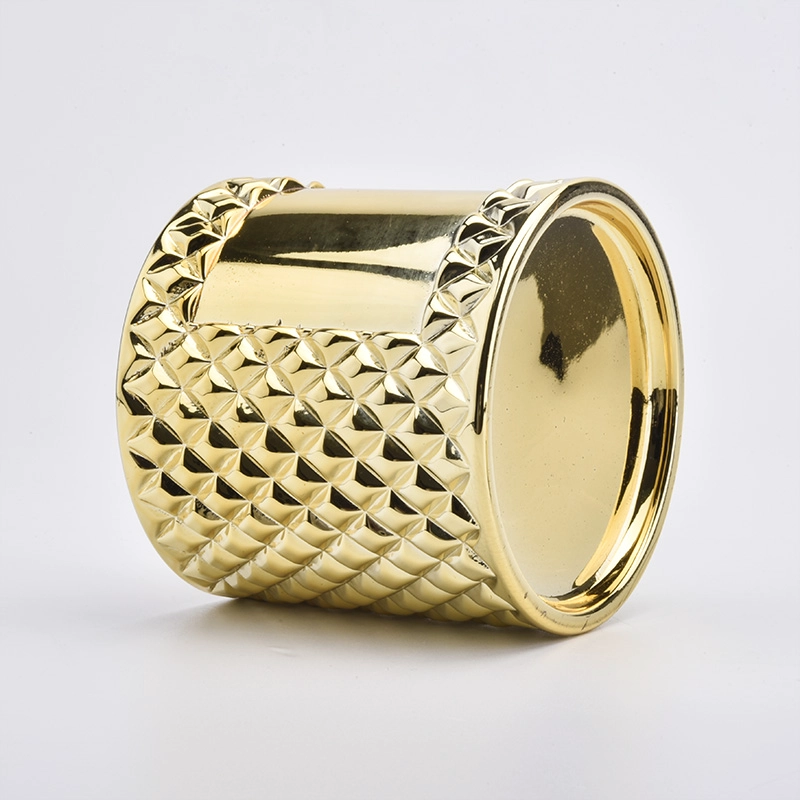 Luxury Gold Electroplating Glass Candle Holder With Lids