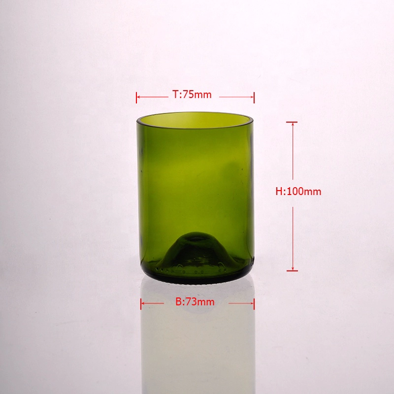 Hot popular recycle wine bottle cut glass candle jars