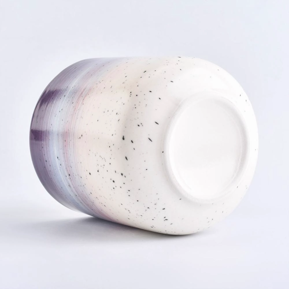 White purple enamel ceramic tealight candle holder jar with lid for home decor