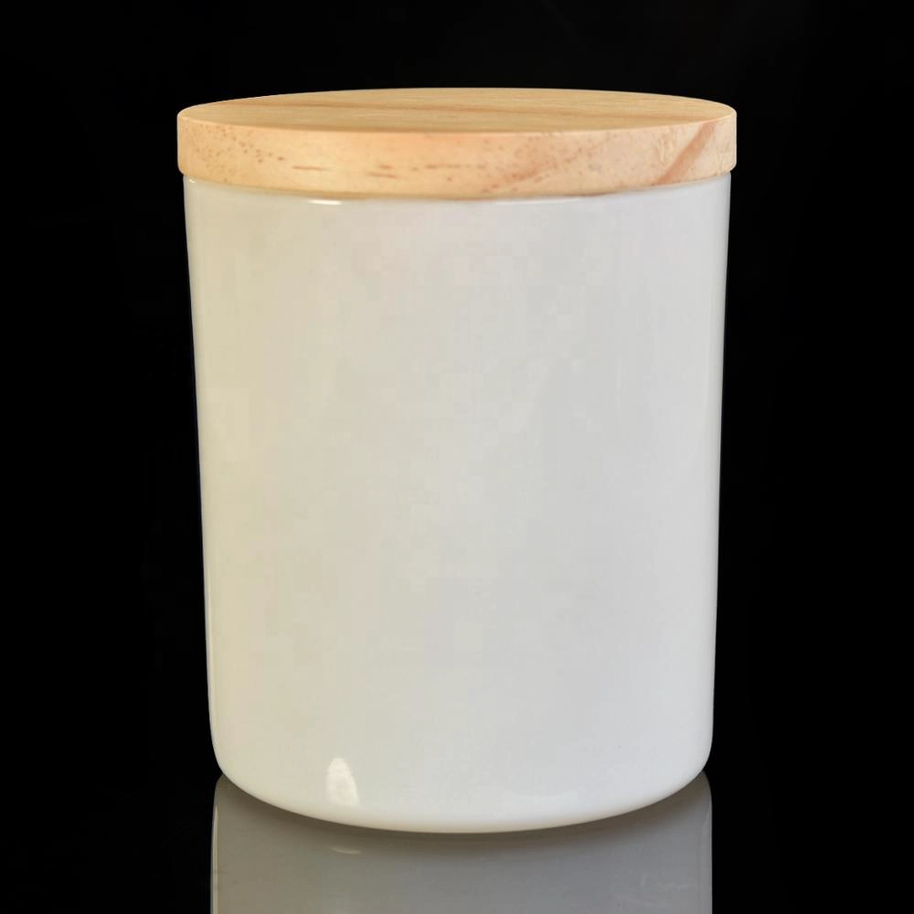 10oz White Glass Candle Jar With Wooden Lids for wholesale
