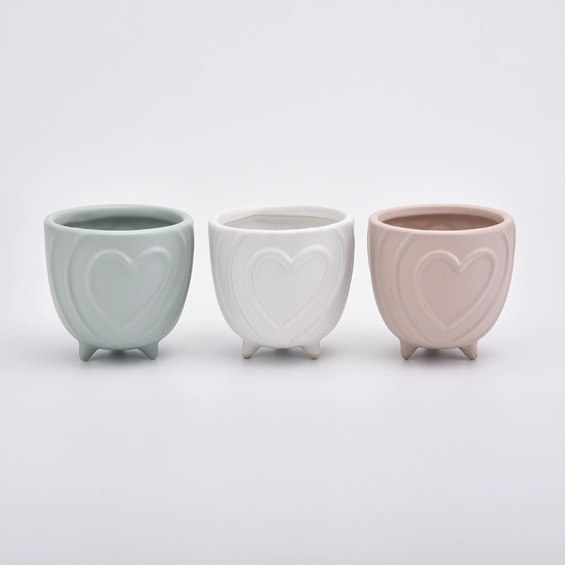 Pink Heart Pattern Embossed Votive Candle Jars Ceramic