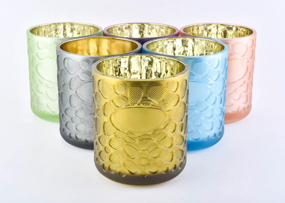 Geo Cut Embossed White Glass Candle Jars For Candle Making