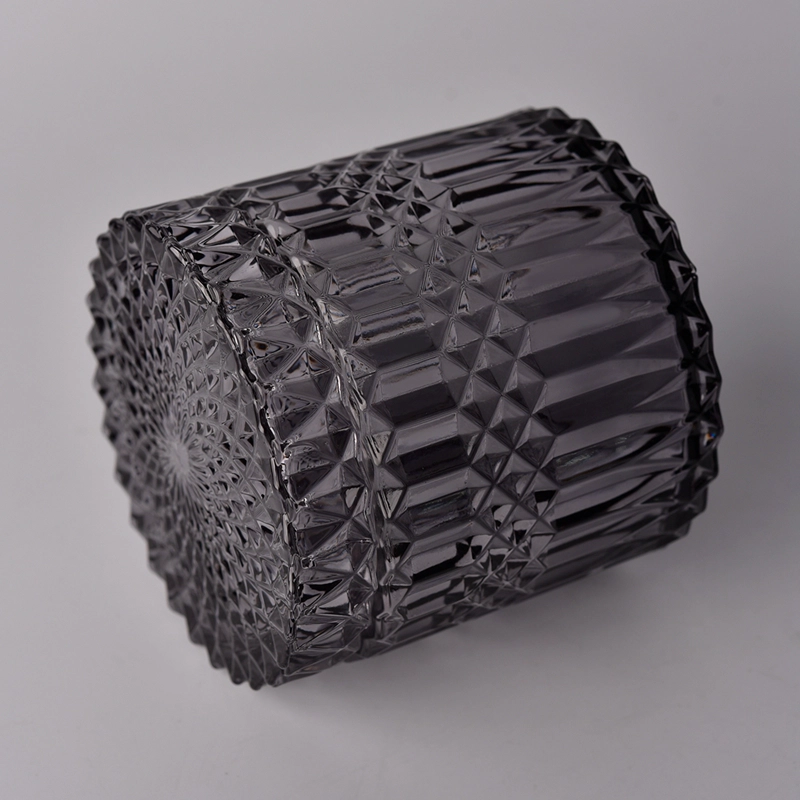 GEO Cut black glass candle jar with lid