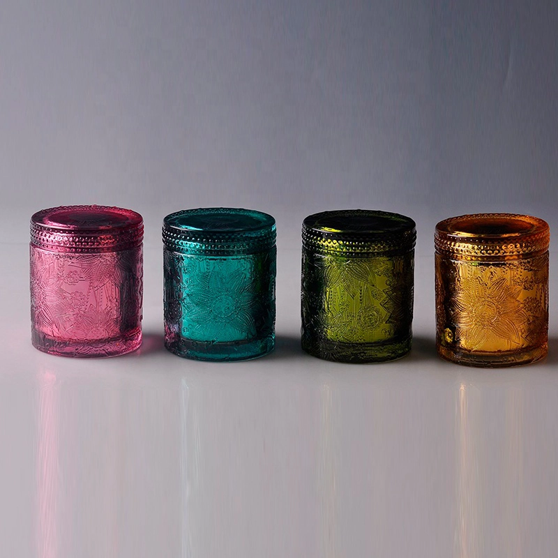 Custom GEO clear colored glass candle jar with lid