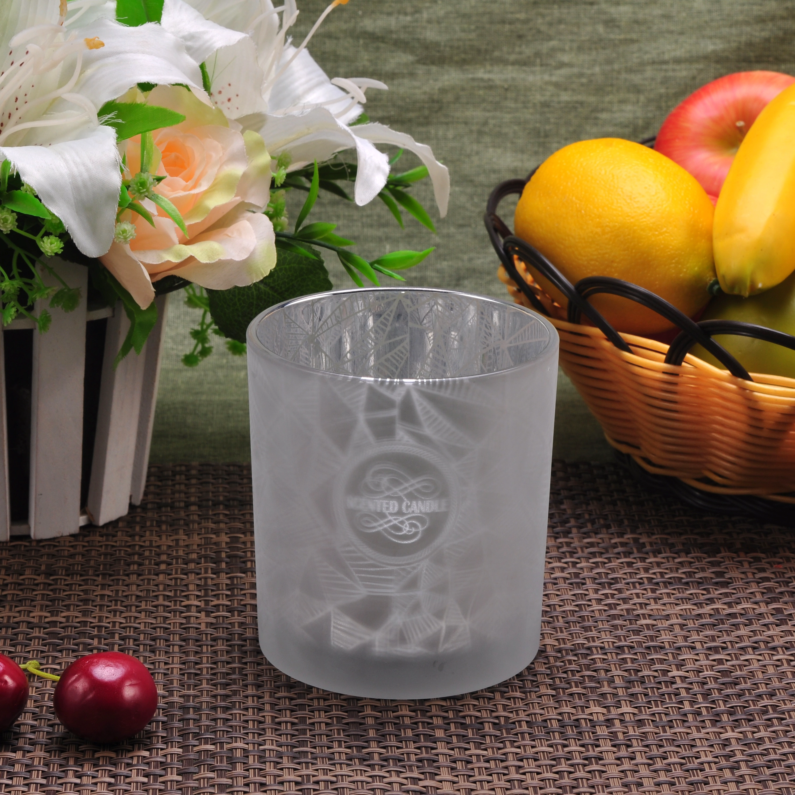 natural style popular laser engraved 10oz glass candle jar