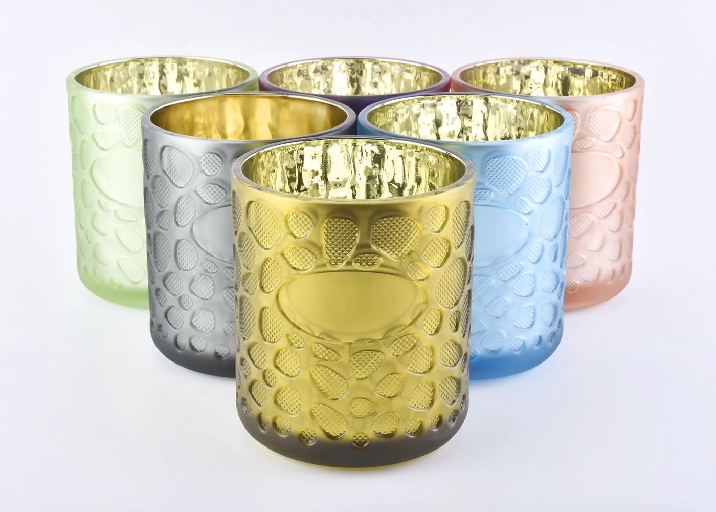 Geo Cut Embossed White Glass Candle Jars For Candle Making