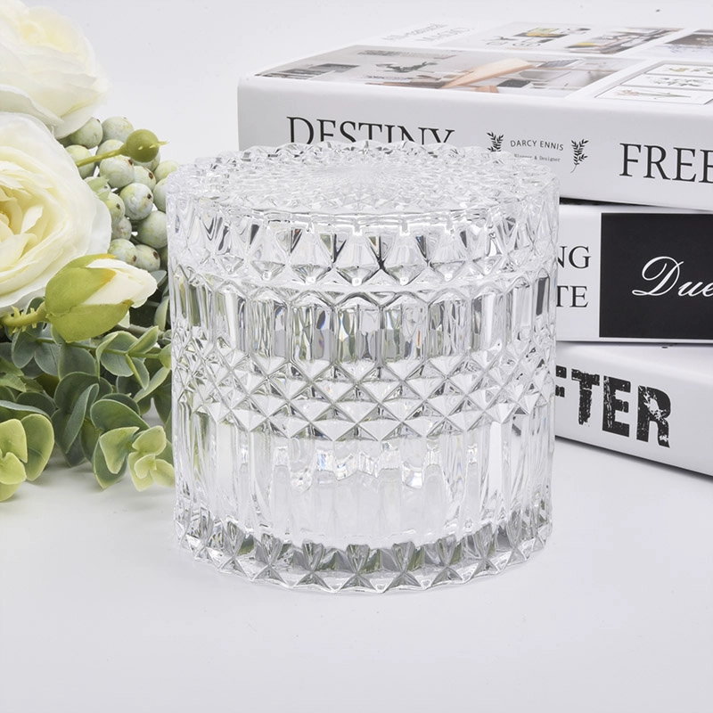 Best Selling 480ml GEO Cut Glass Candle Jar With Lids