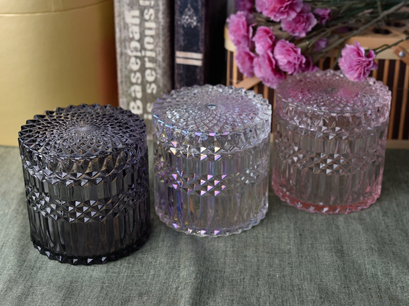 Luxury Iridescent glass candle jar with lid