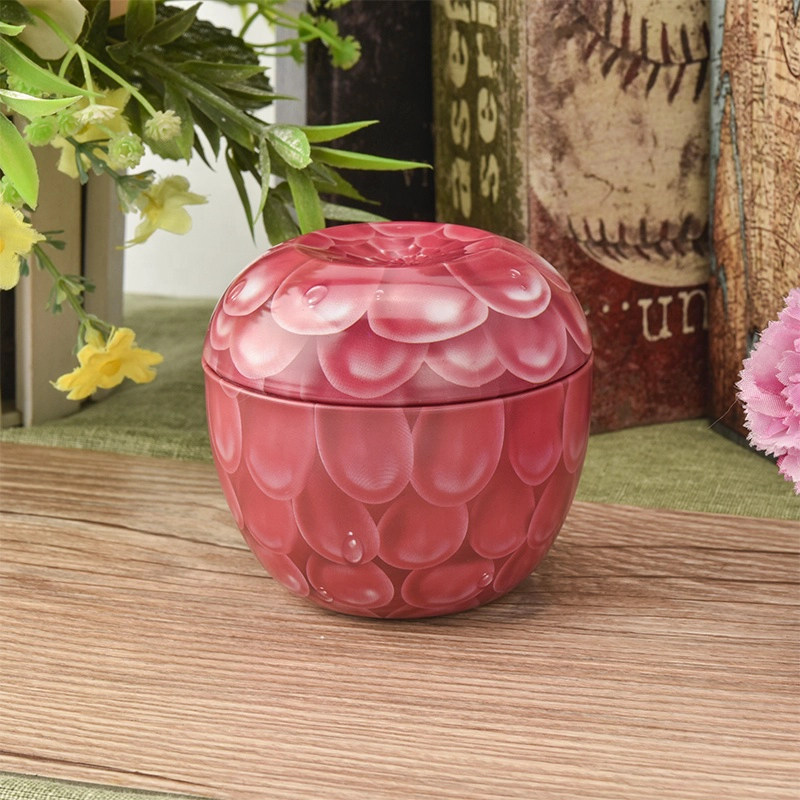 Metal Aluminum red apple shape 8 oz candle tins with lid