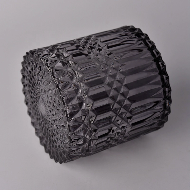 Popular 12oz GEO Cut black glass candle jar with lids