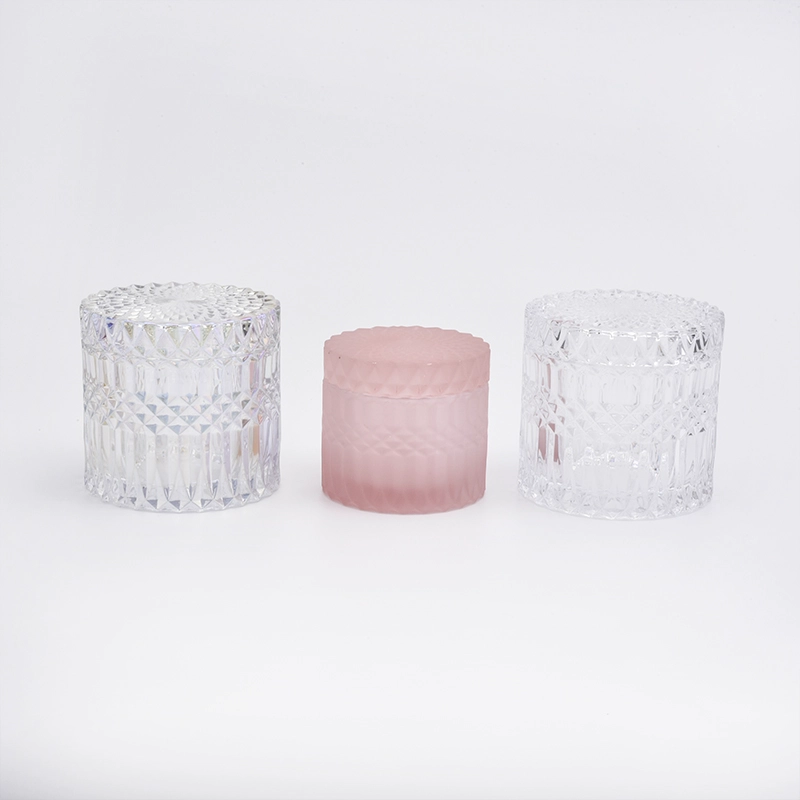6oz GEO Cut Glass Candle Jar With Lids Wholesale