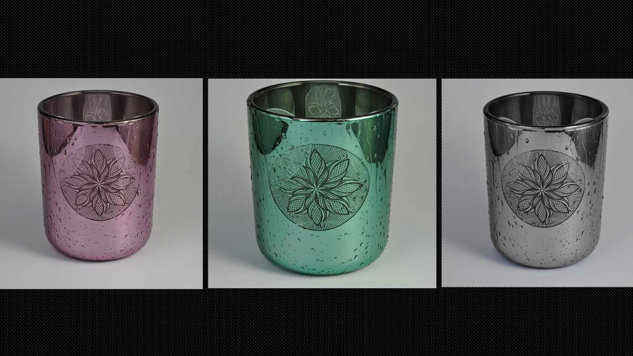 Raindrop Laser Pattern Glass Candle Jar With Round Bottom