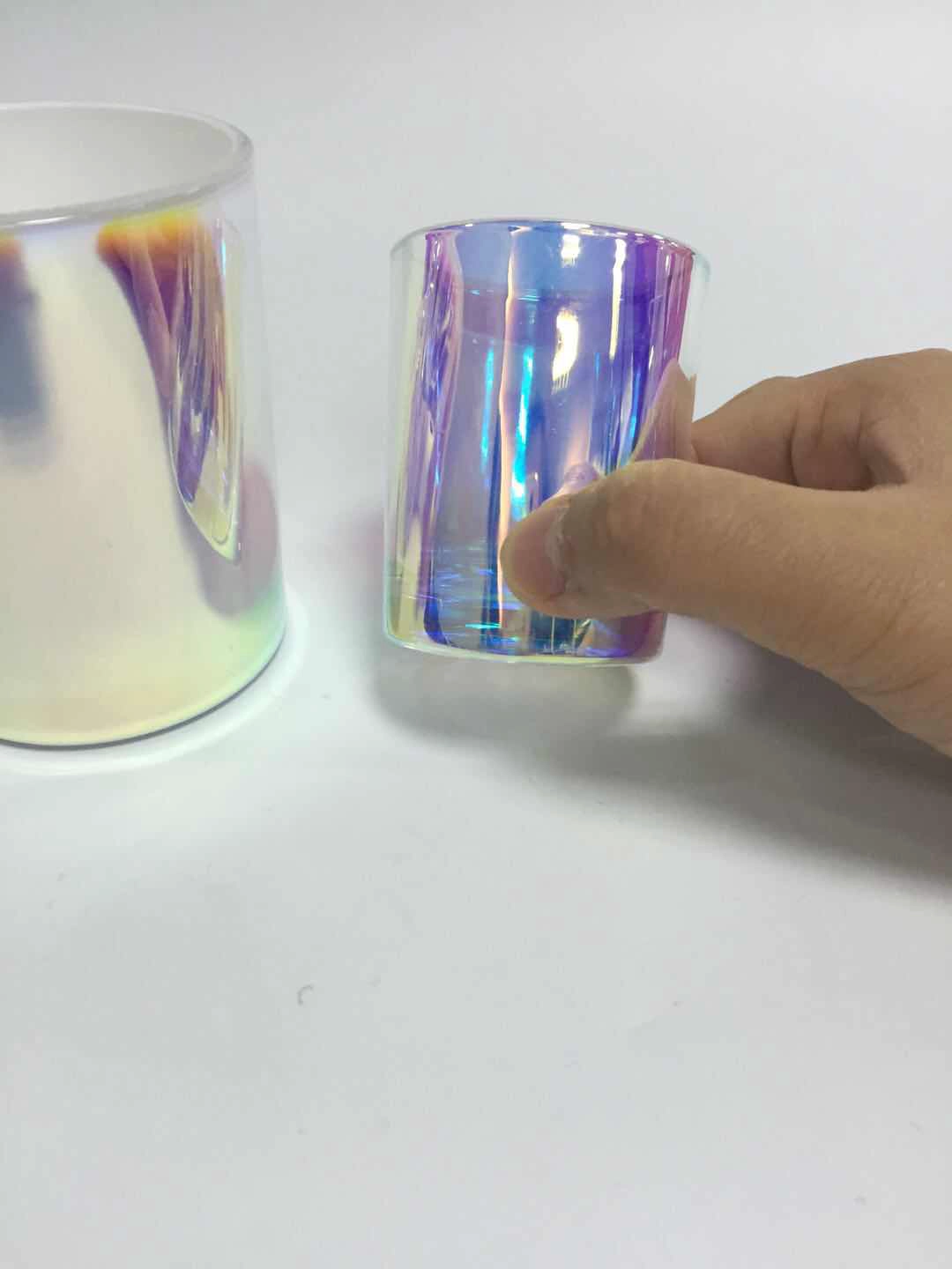 Luxury iridescent glass candle jar