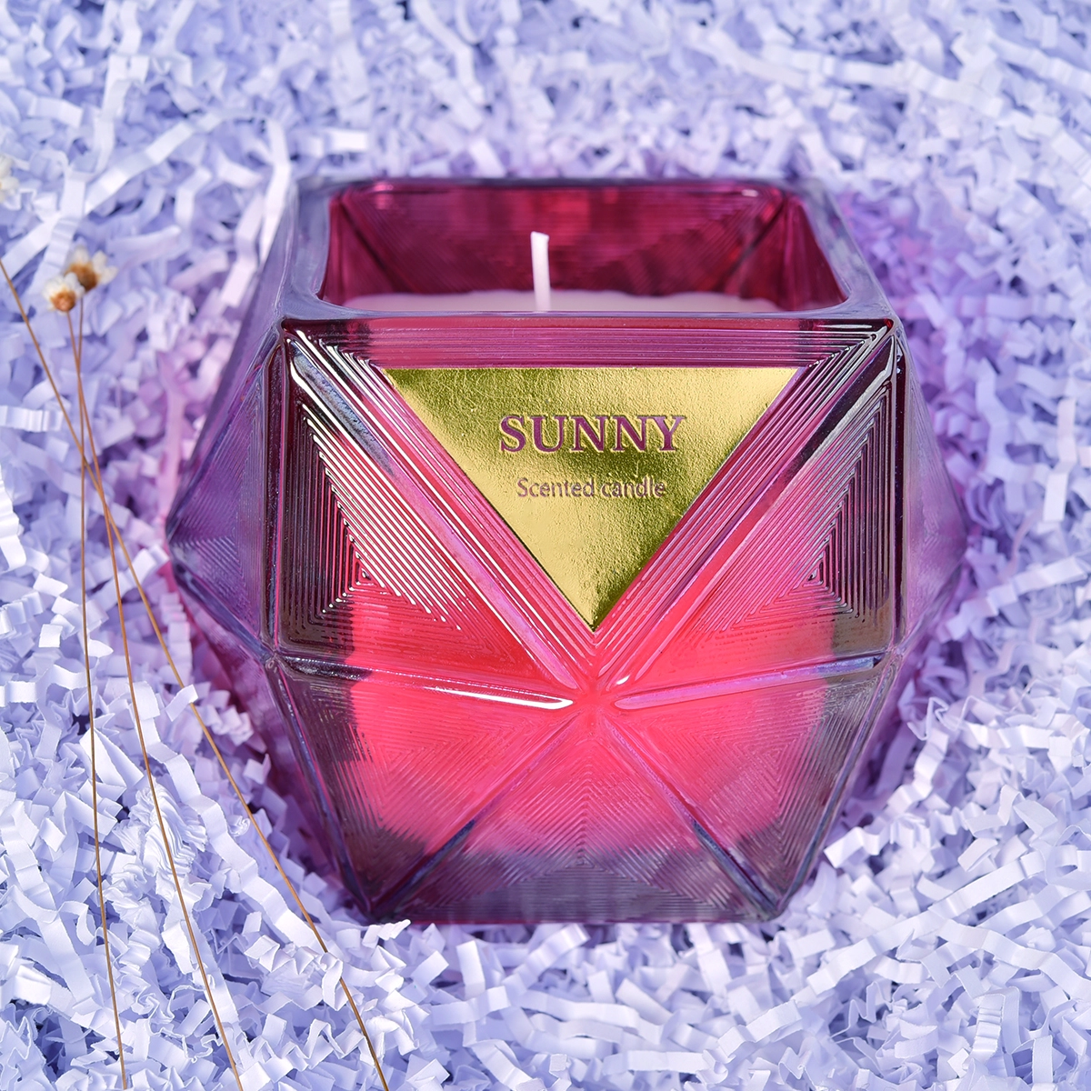 8oz Sunny scented Custom Hexagon colored glass candle jar