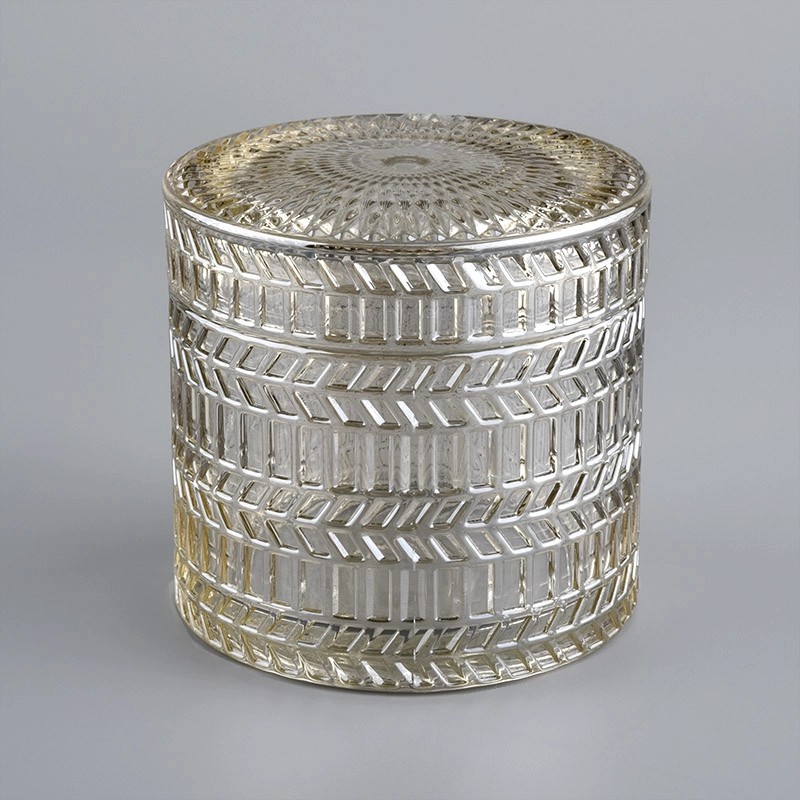 Wholesale luxury embossed glass candle jar with lid