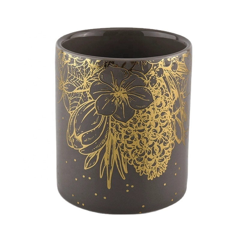 China 10oz ceramic candle jar with glazing and gold decoration wholesale manufacturer