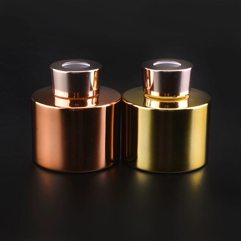China Gold Electroplating Reed Diffuser Glass Bottle With Caps manufacturer
