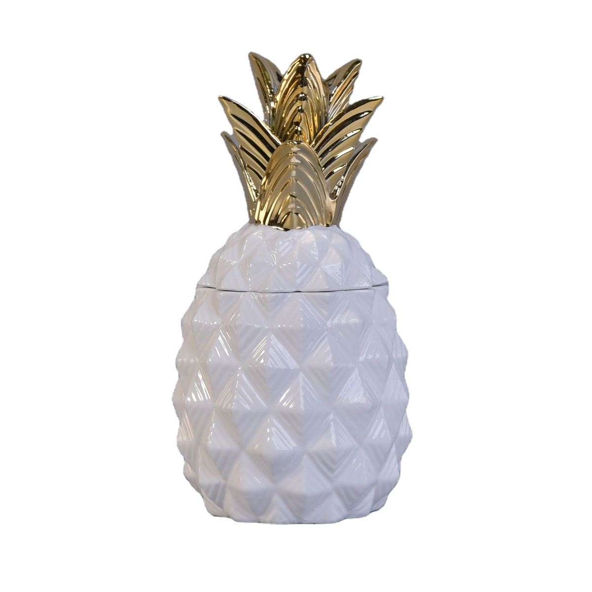 Sunny new design white pineapple ceramic candle vessel with gold lid