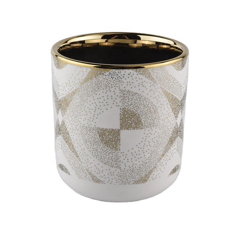 China Round Bottom Gold Plating Ceramic Candle Jar White wholesale manufacturer