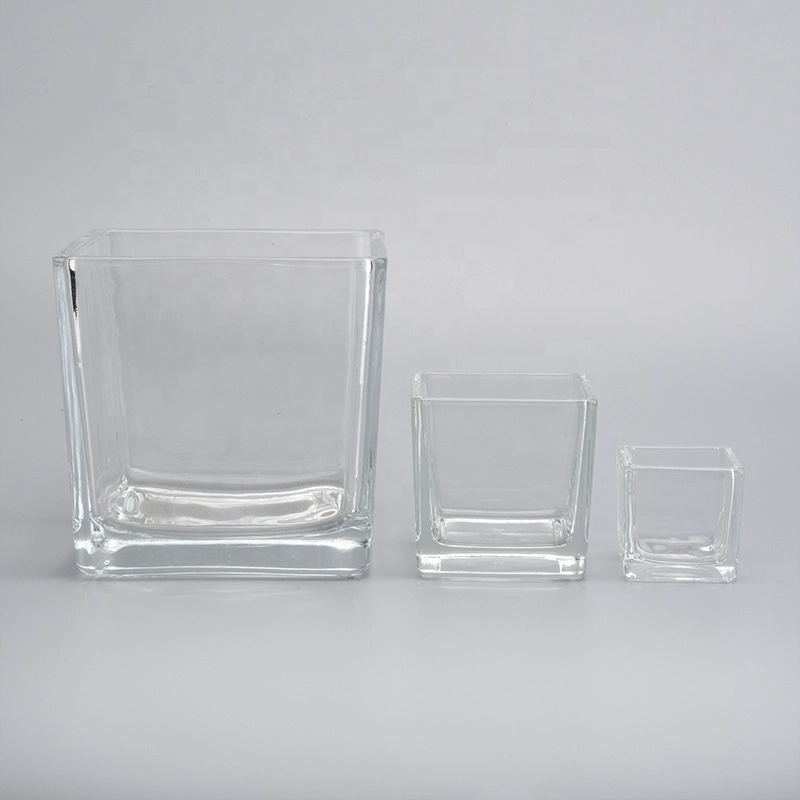 8 oz 10 oz Wholesale clear custom square candle glass jar for candles