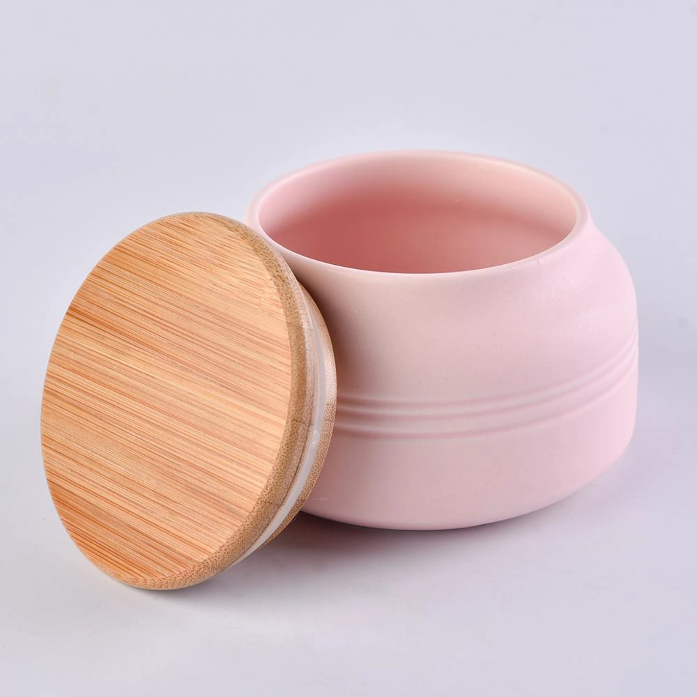 Home Decoration 8oz Pink Ceramic Candle Jar with lid