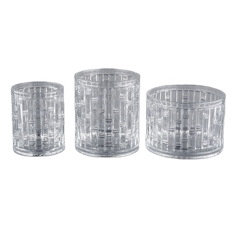Luxury Cylinder Embossed Glass Candle Jar for candle making