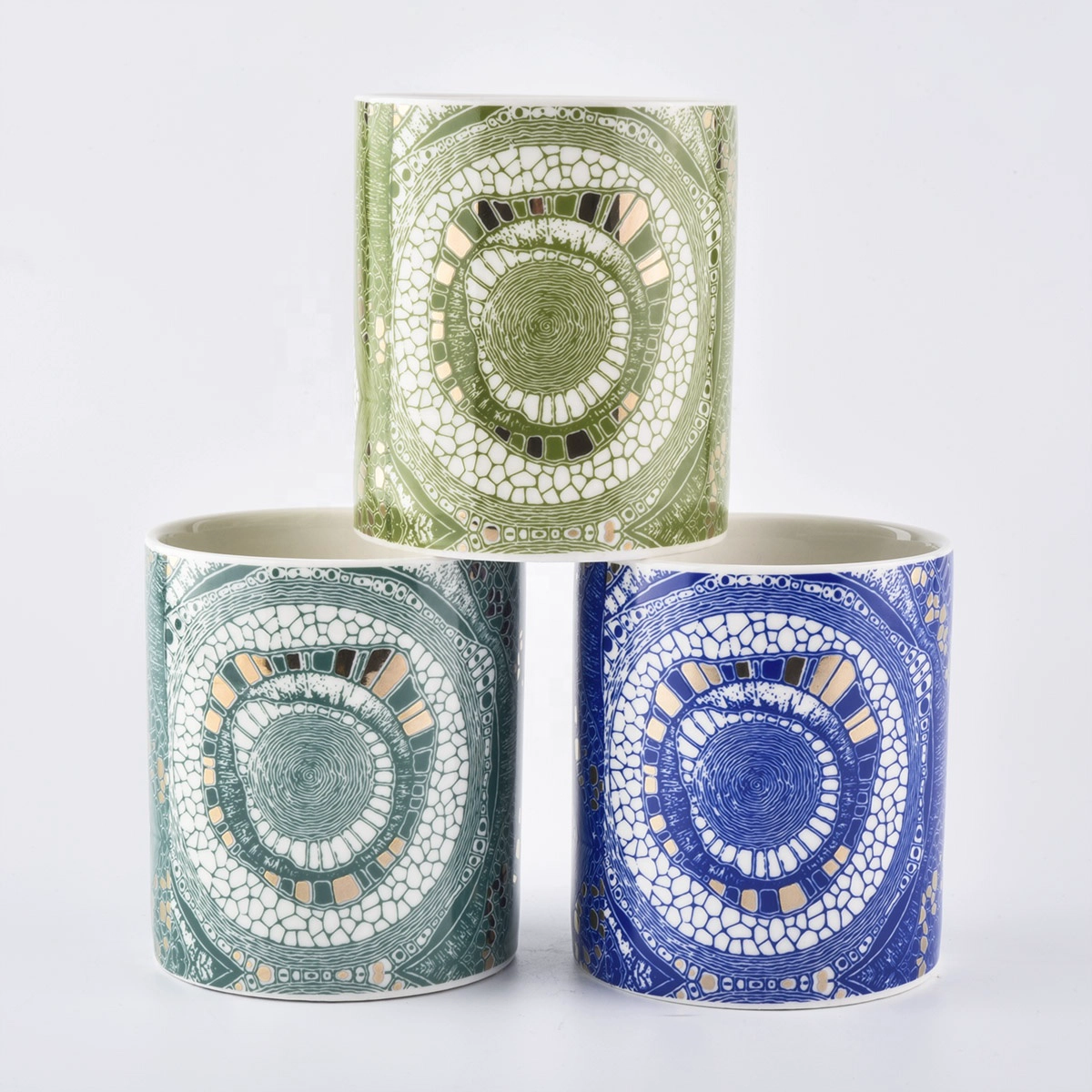 Wholesales empty decorative cylinder blue ceramic candle holders 10 oz 12 oz