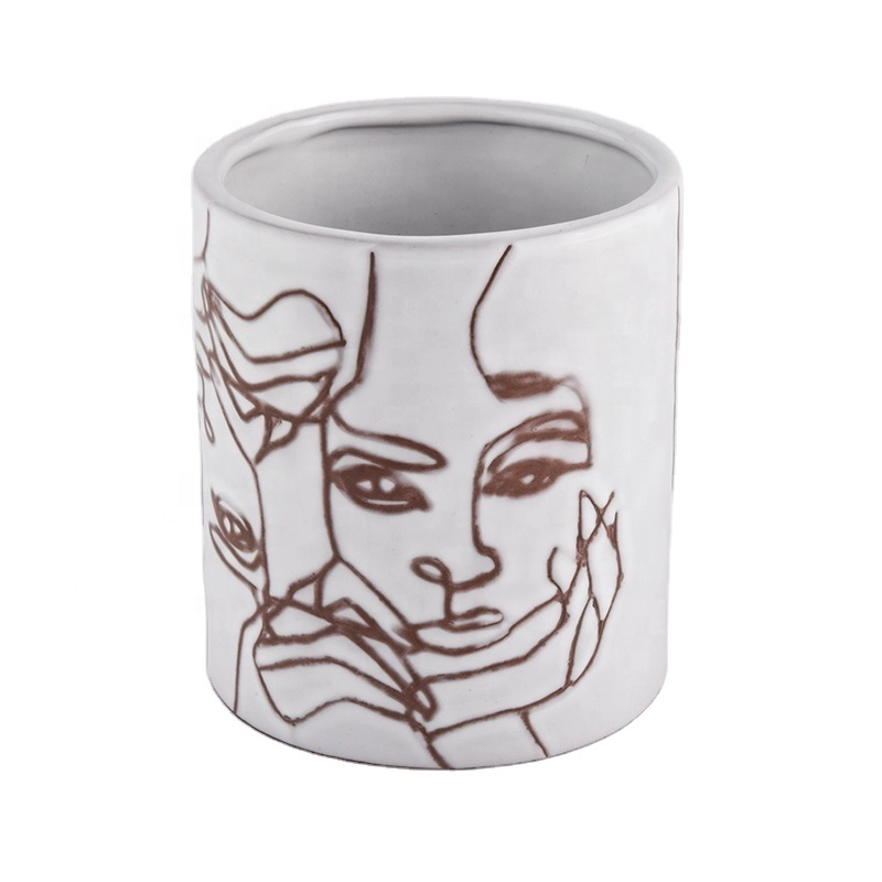 Debossed Matte White Ceramic Candle Jars 10OZ wholesale