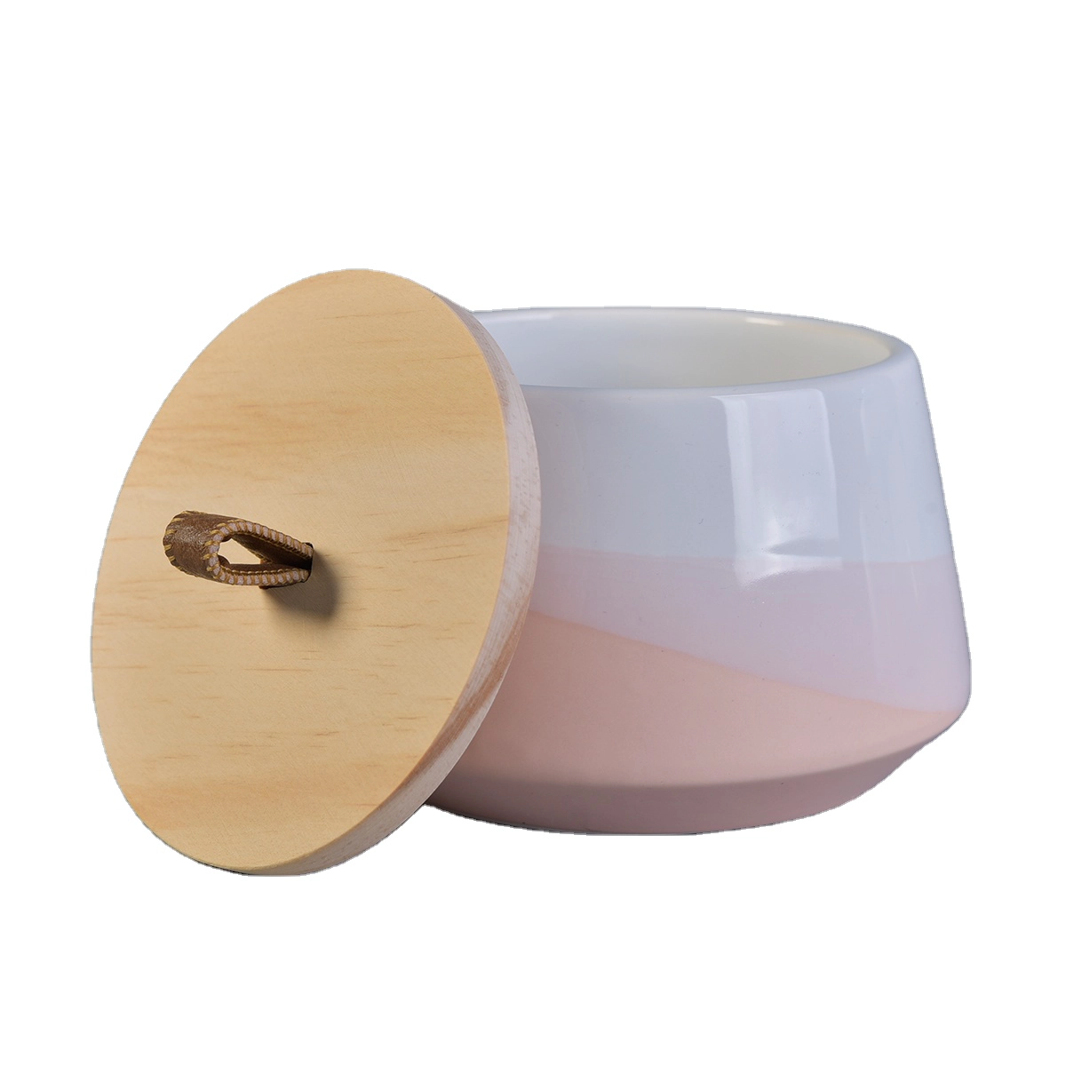 Bulk home decor glazed custom candle ceramic containers with wood lid