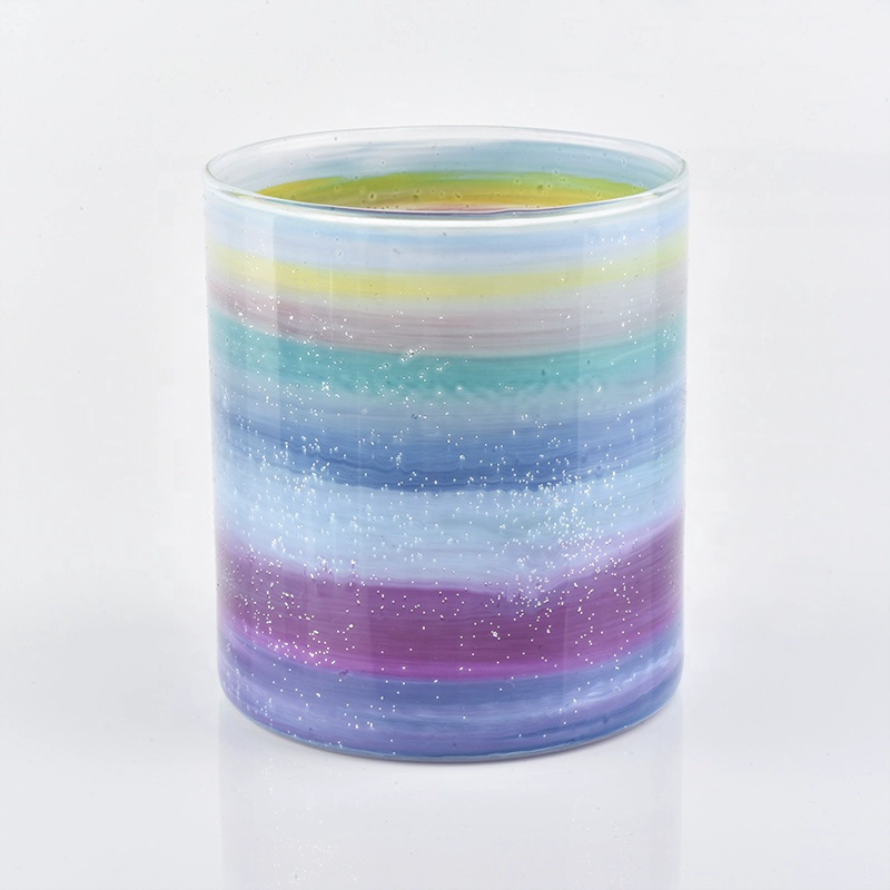 Rainbow Pattern Hand Blown 750ml Candle Container Wholesale