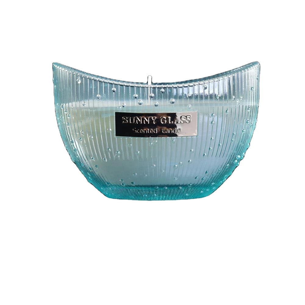 10oz Custom boat shaped blue glass candle jars in bulk