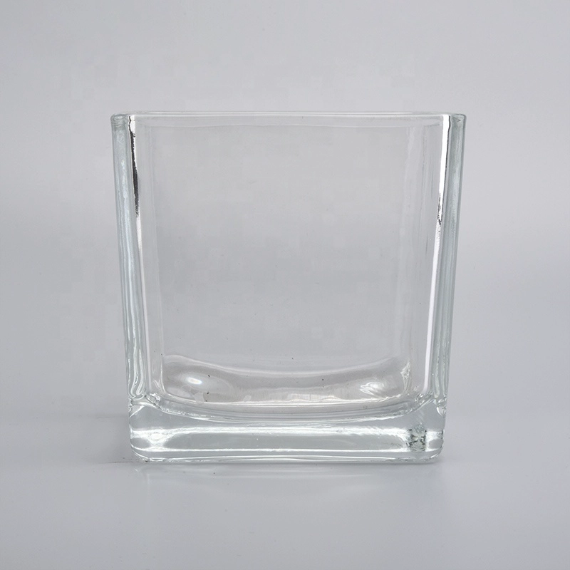 8 oz 10 oz Wholesale clear custom square candle glass jar for candles