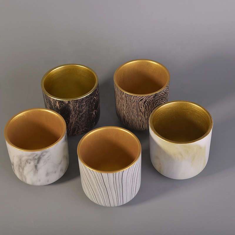 400ml Water Transfer Ceramic Candle Vessel With Gold Plating
