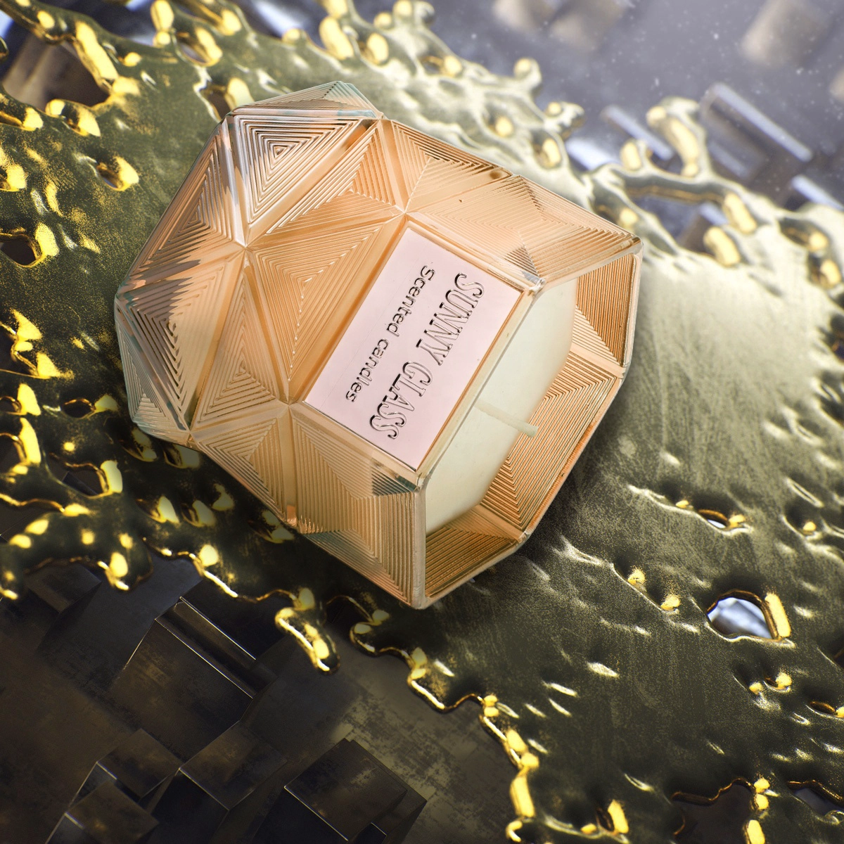Luxury amber Hexagon decorative candle glass holder container