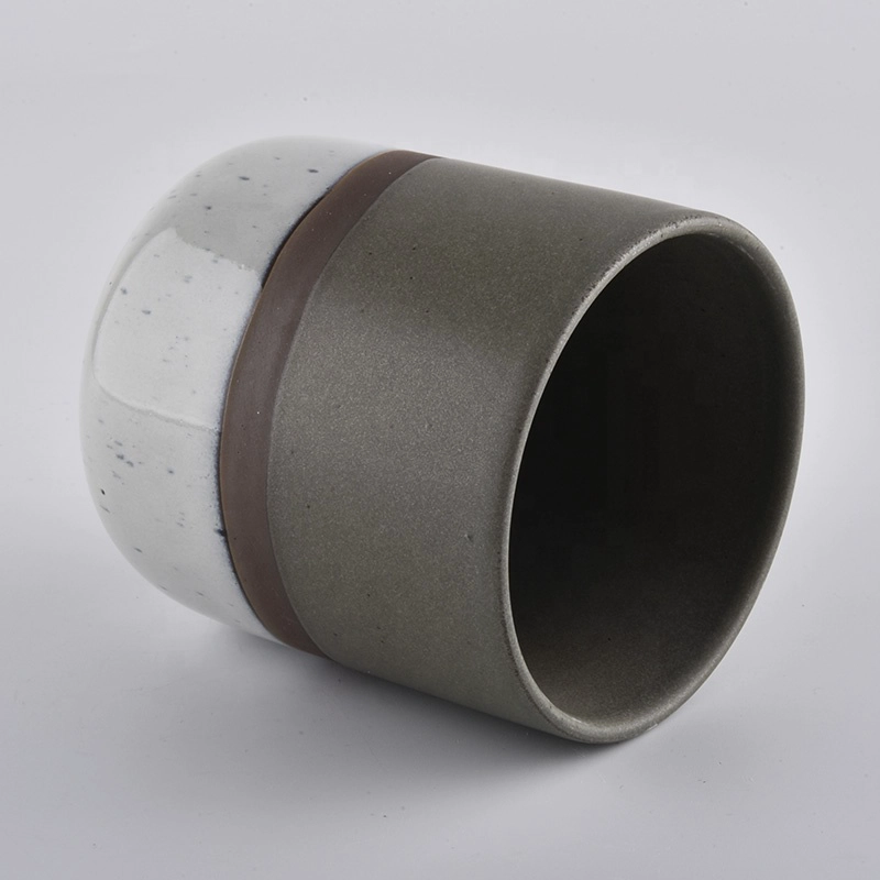 Decorative Matte Glazing Candle Ceramic Jar Whte Grey wholesale