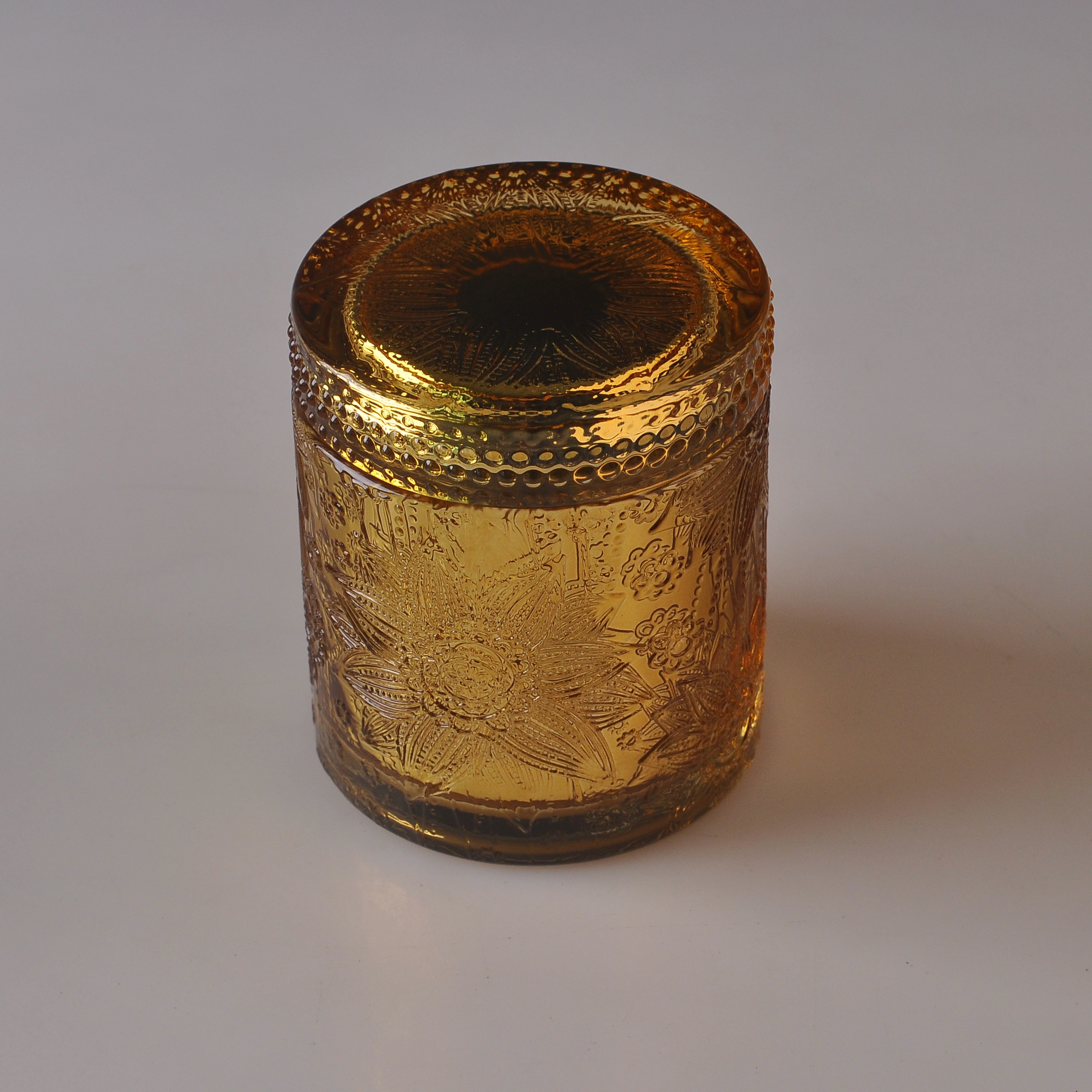 Sunny golden engraving empty Luxury glass candle holder lid with packaging box