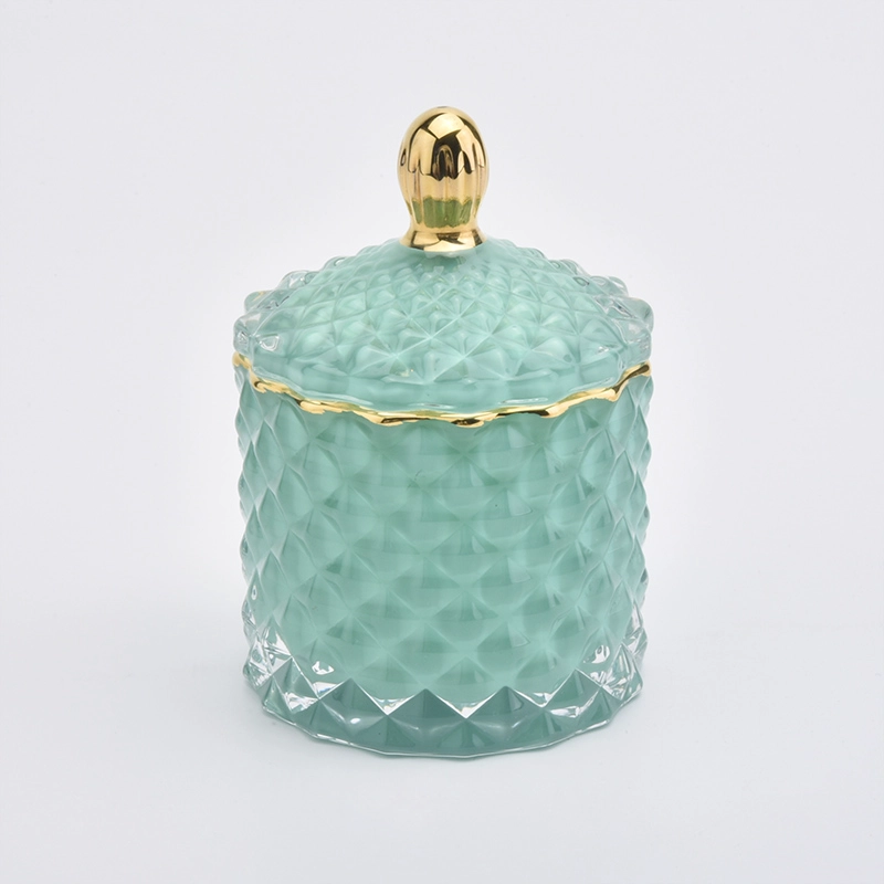 Customized GEO Glass Candle Jar With Lids