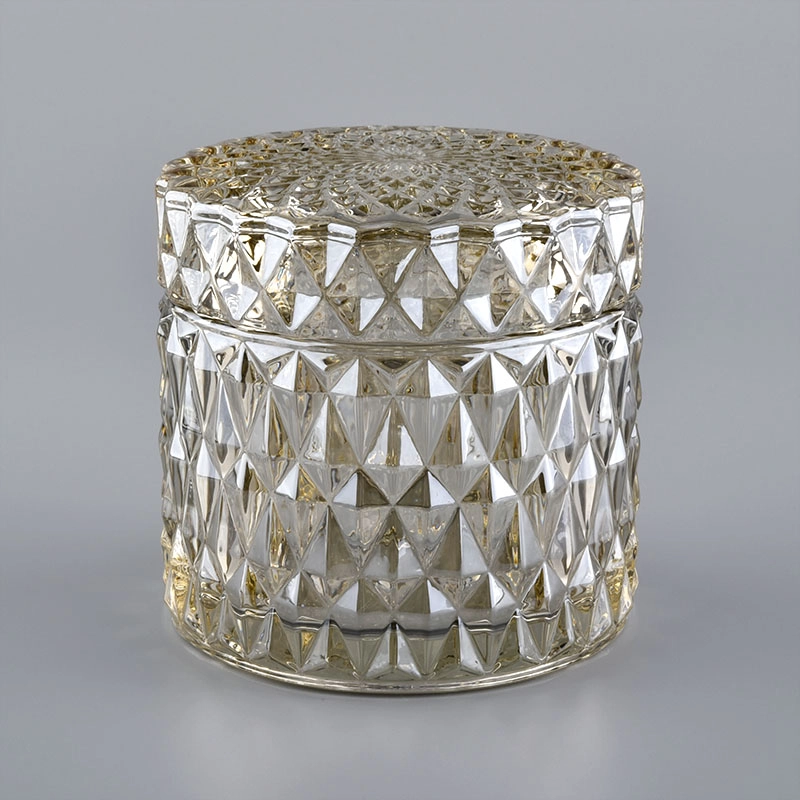 Diamond Cut Candle Container With Glass Lid