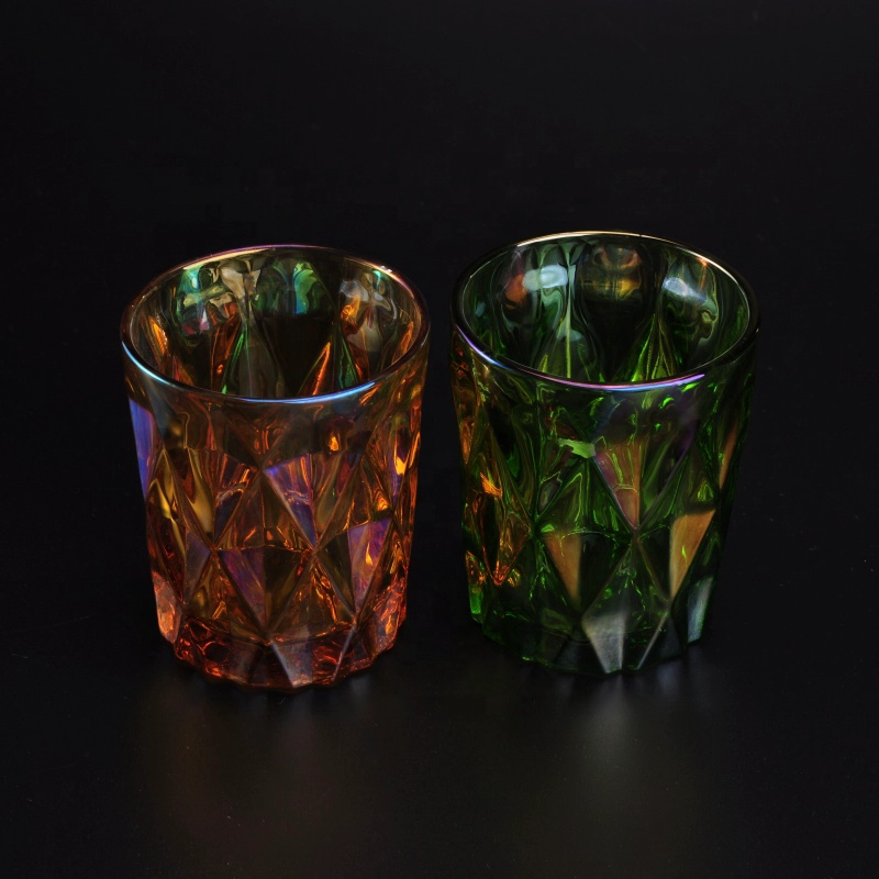 Luxury geometric iridescent tealight glass candle holder 8oz 10oz