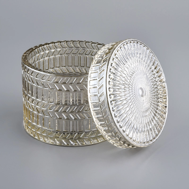 Wholesale luxury embossed glass candle jar with lid